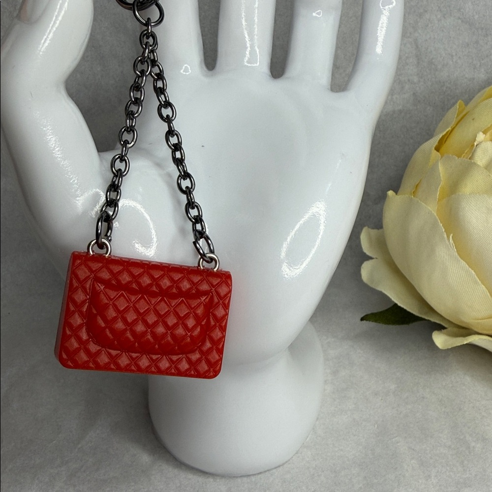Mini Bag Quilted Red Key Holder - Picture 2 of 3